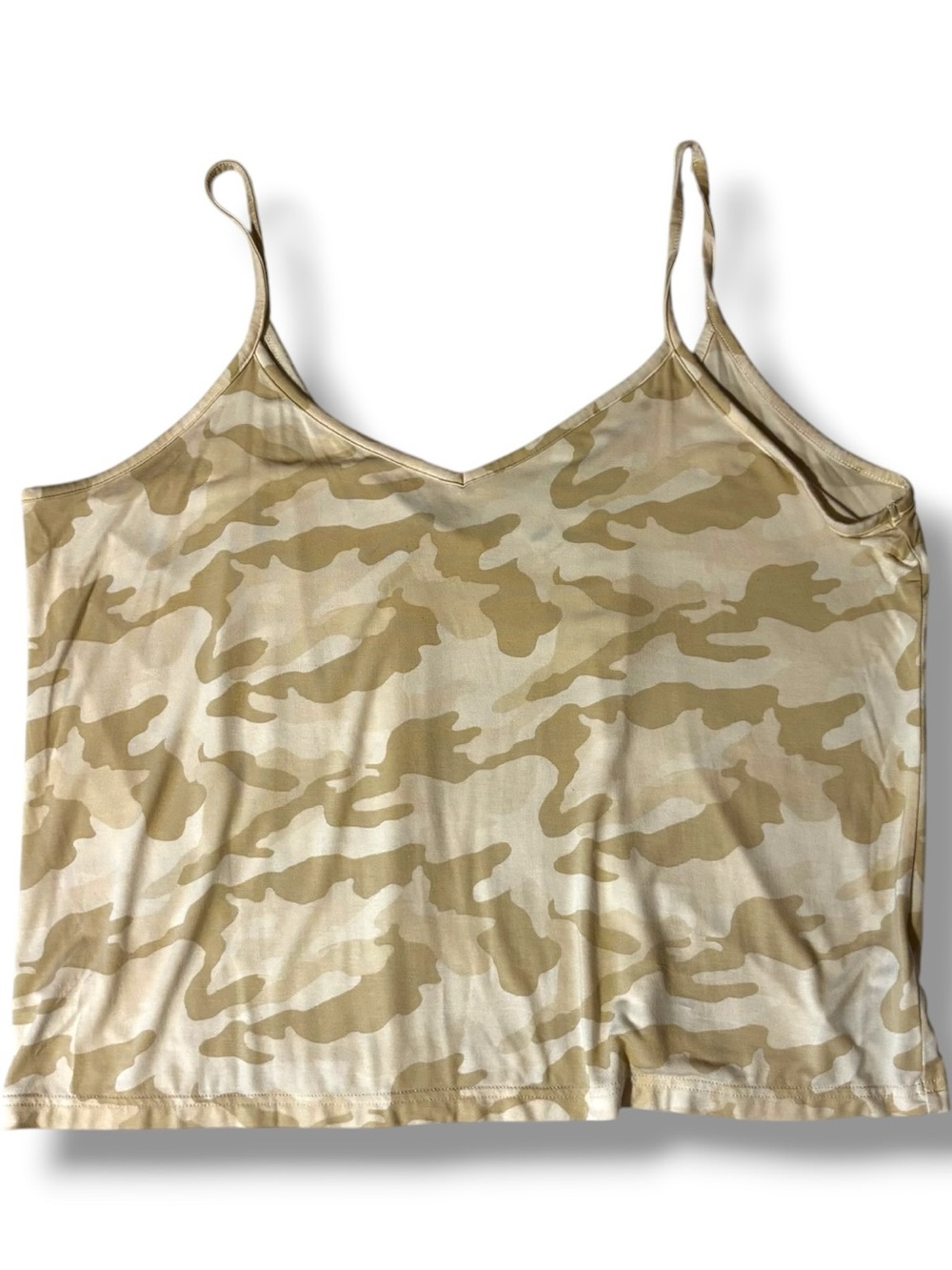 Old Navy White & Light Gray/Beige V Neck Loose Fit Camo Spaghetti Strap Camisole - Picture 7 of 16